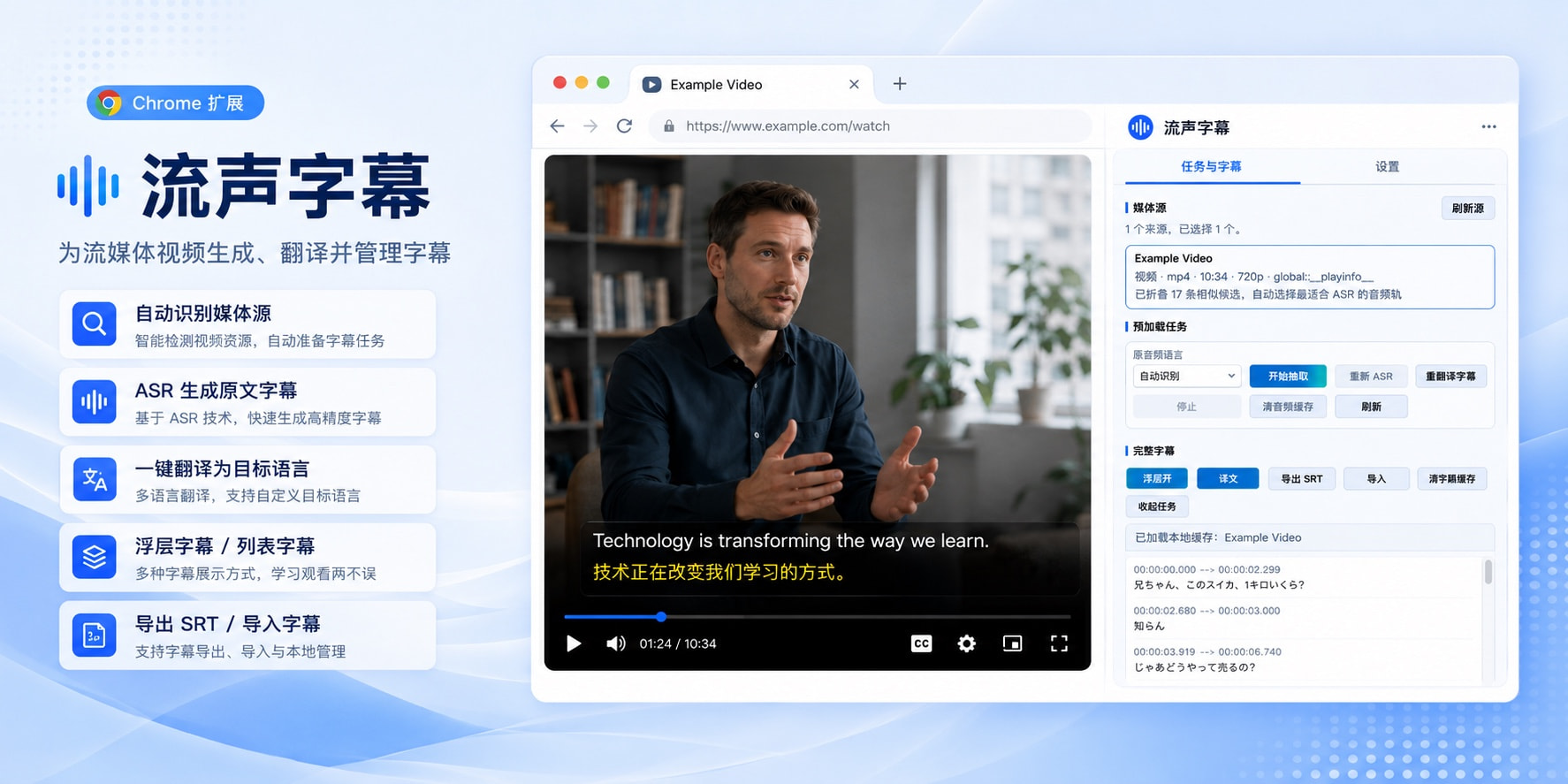 流声字幕浏览器扩展功能概览